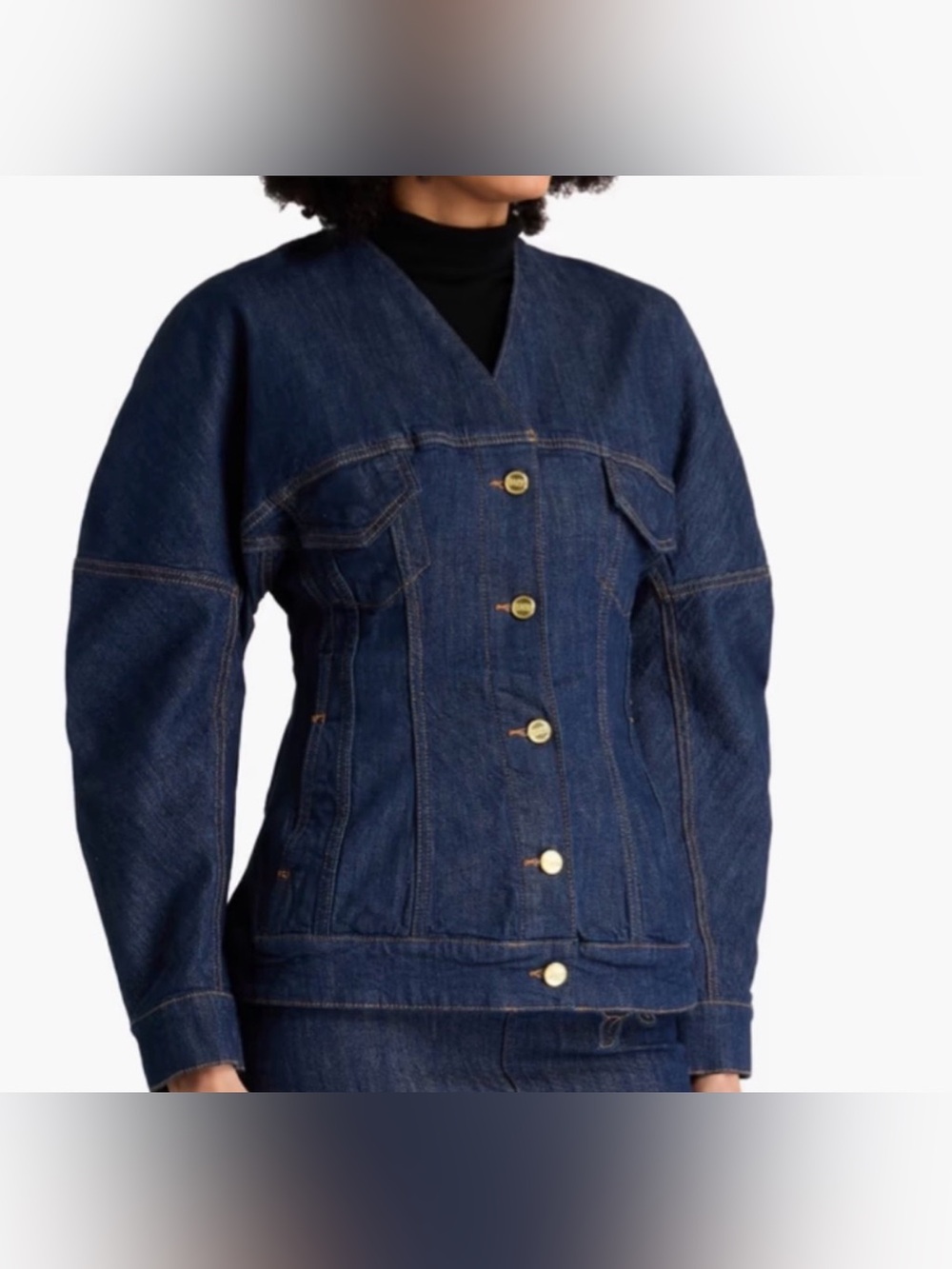 Ganni Dark Blue Denim Button-Up Jacket Rose Appliqué - 4XL US22 DK52 - NWT